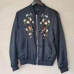 Romeo & Juliet Couture Floral Embroidered Black Bomber Jacket Size M